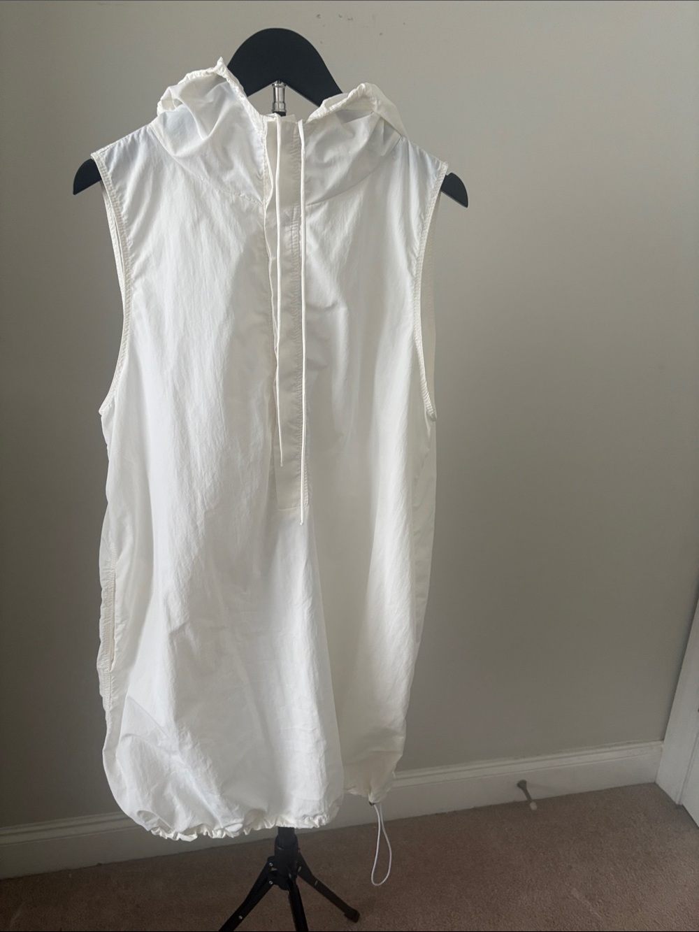 Zara White Sleeveless Hooded Drawstring Dress